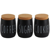 Kit 3 Latas Porta Condimentos Sugar Cookies e Coffee Potes Açúcar Biscoitos e Café 850ml OAK Preto